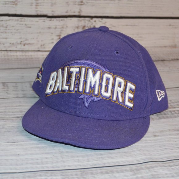 New Era NFL Baltimore Ravens Purple Spell Out Logo Fitted Flat Brim Hat 6 5/8 - Picture 1 of 10